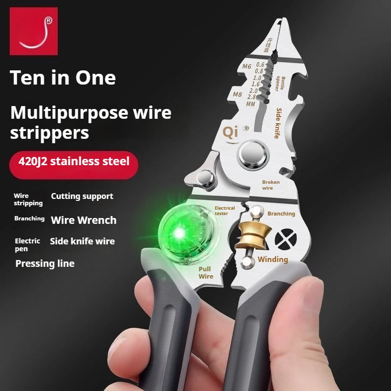 Wire Strippers Twister with Electricity Measurement Function 10 in1 Wire Stripping Pliers for Cutting and Pulling Qme