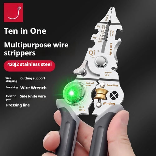 Wire Strippers Twister with Electricity Measurement Function 10 in1 Wire Stripping Pliers for Cutting and Pulling Qme
