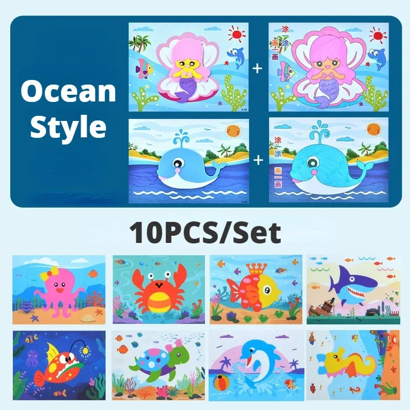 3D EVA Foam Sticker Puzzle Game DIY Cartoon Animal Craft Toys Kids Qme Ocean 10 Pcs