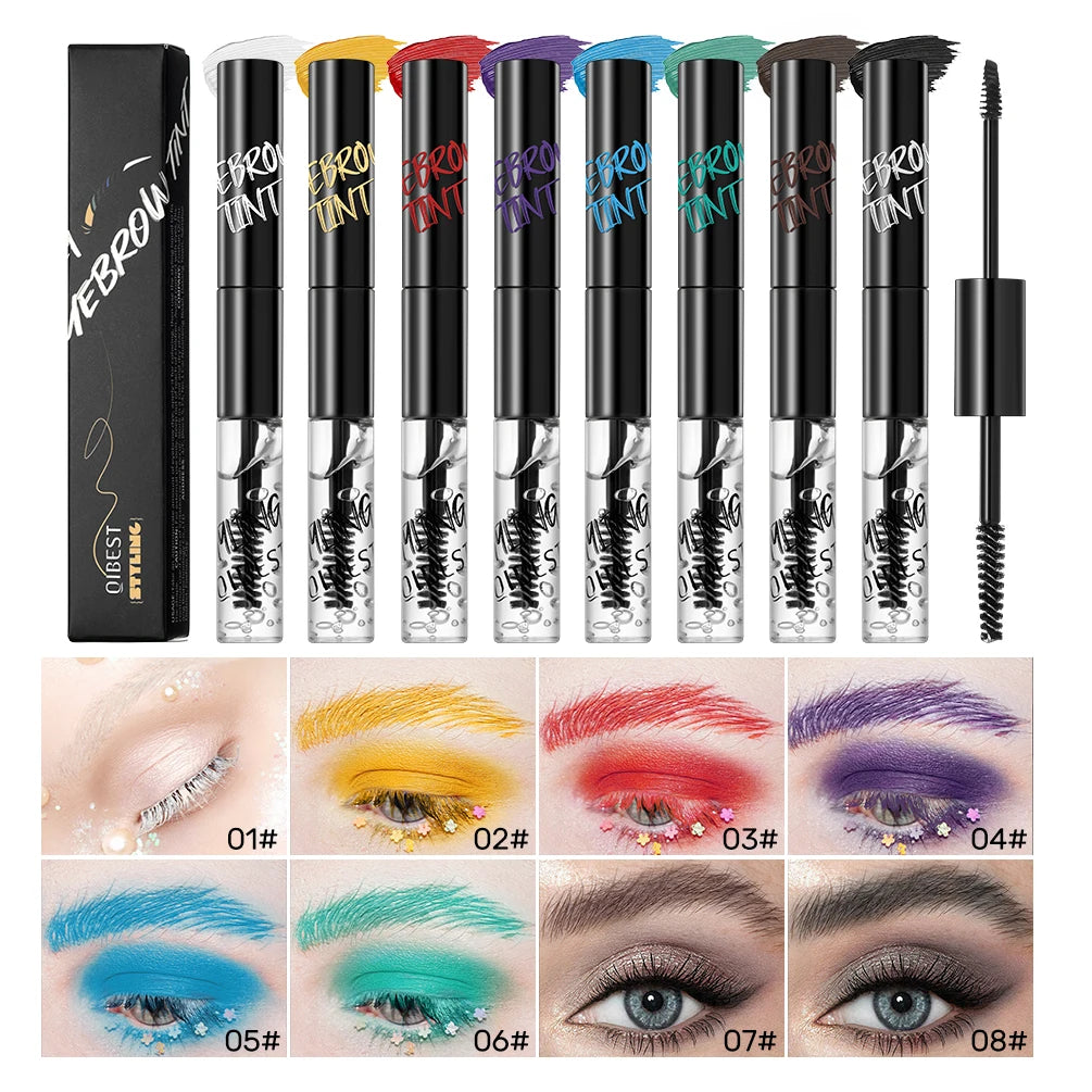 QIBEST Tinted Eyebrow Gel Mascara Lasting Waterproof Brown Tinting Eye Brow Sculpt Glue Red Purple Brow Cream Makeup For Women Qme