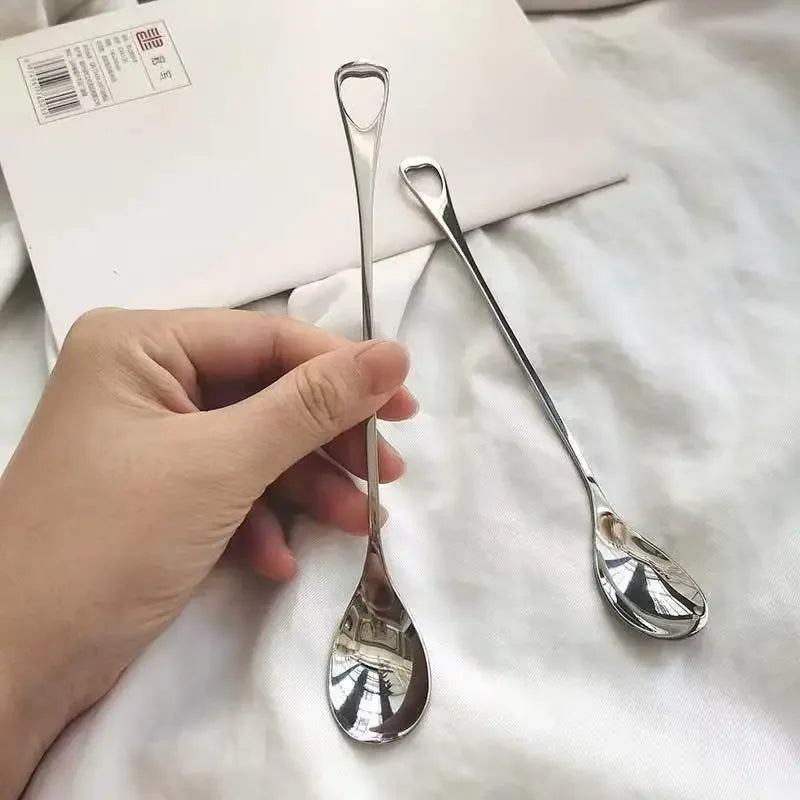 2PCS Stainless Steel Coffee Spoon Long Handle Ice Cream Dessert Tea Spoon For Picnic Drinkware Tableware Kitchen Supply Qme