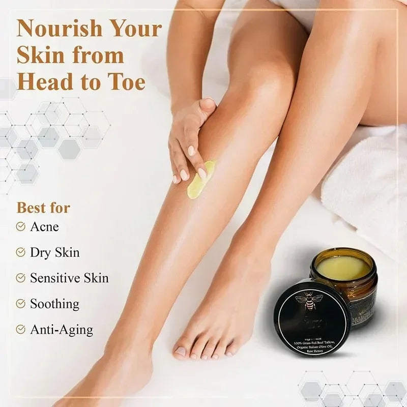 Organic Grass Fed Beef With Raw Honey Moisturizing Cream For Soft Smooth Skin Handmade All-Natural Moisturizer Skin Qme