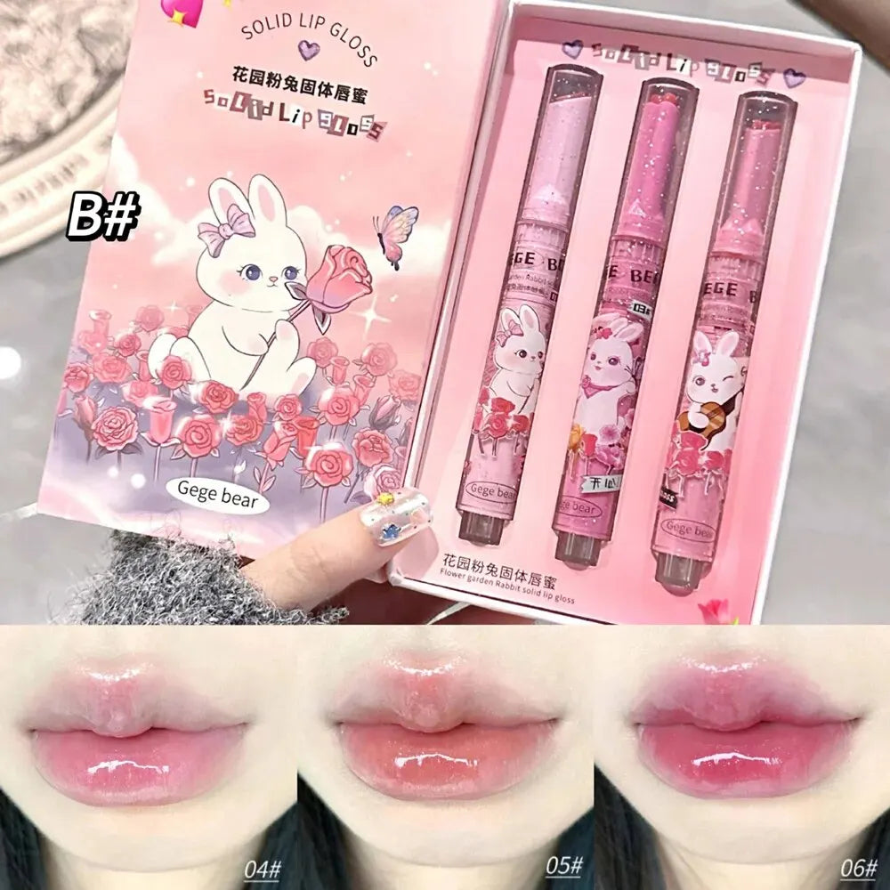 Gege Bear Garden Pink Rabbit Solid Lip Gloss Moisturizing Watery Colored Lip Balm Long-lasting and Tender Lip Balm Qme GX1098-1-B