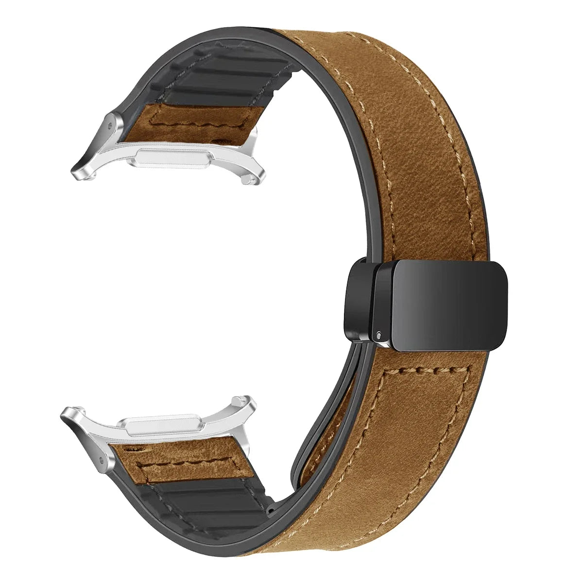 Leather Silicone Strap For Samsung Galaxy Watch 7 Ultra 47mm Magnetic Band Bracelet for Galaxy Watch 7 Ultra 47mm Correa Qme Brown-S For watch 7ultra47MM