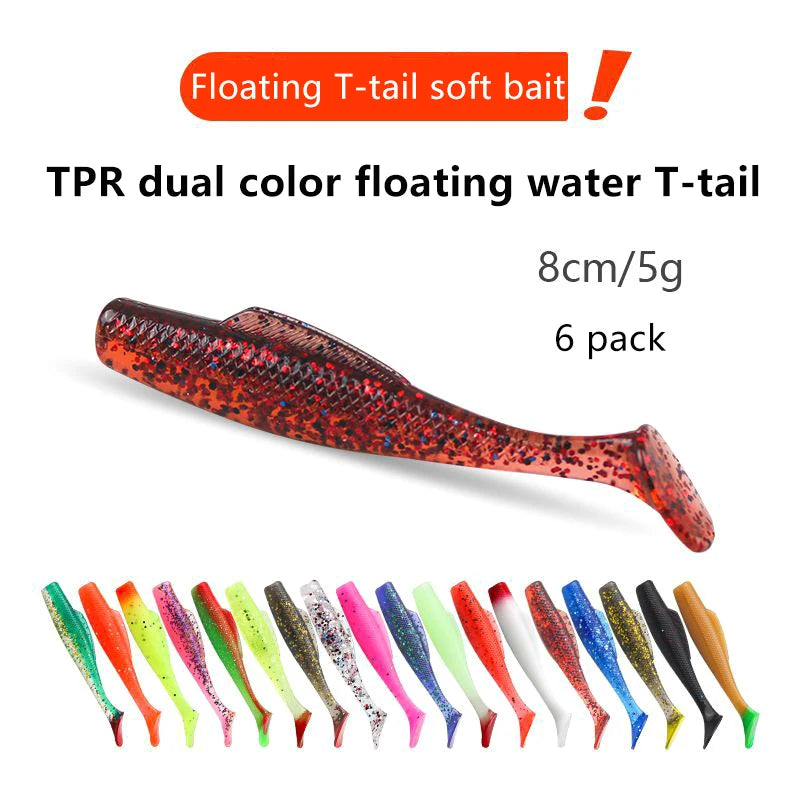 Lot Soft Swimbait Floating T-tail Fishing Lure TPR Paddle Tail Qme