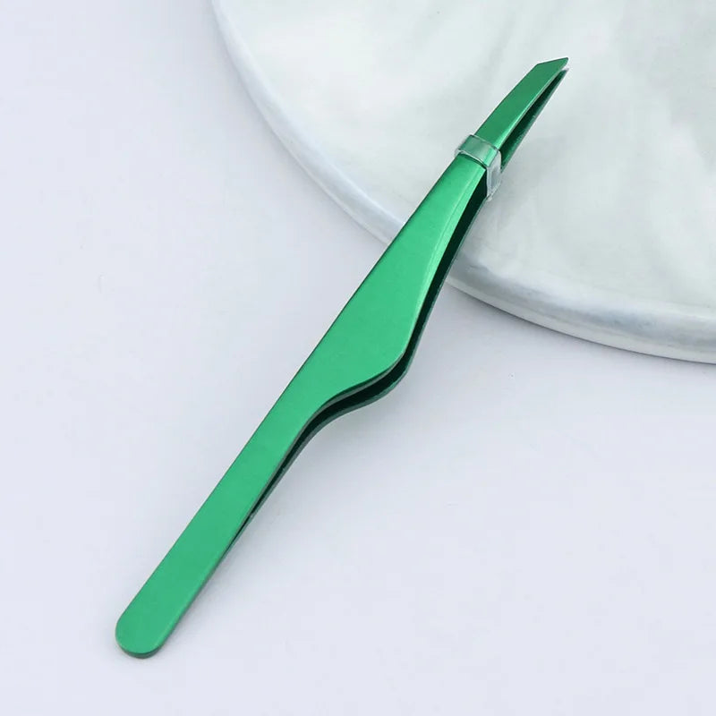 Hair Removal Tweezers Stainless Steel Eyebrow Slant Tip Point Flat Qme Green China Mainland