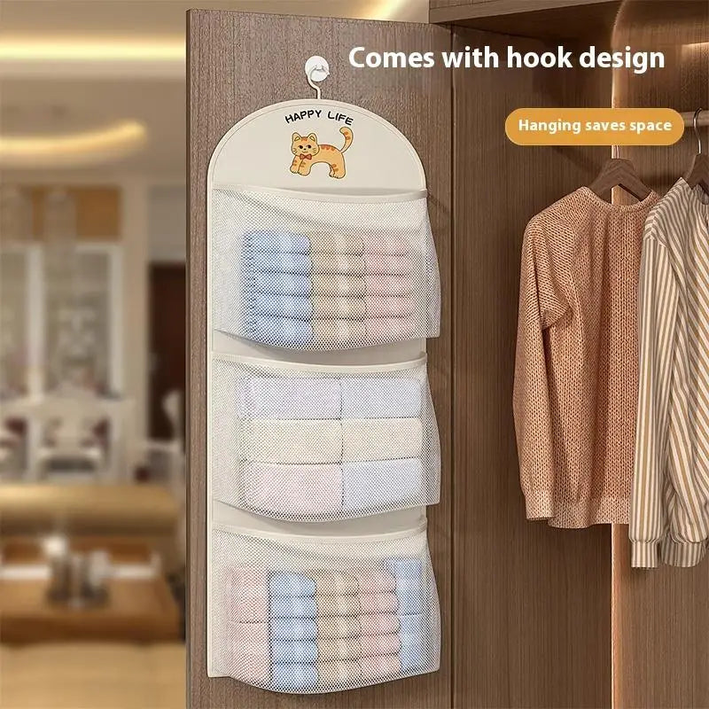 2 3Layer Large Capacity Storage Mesh Bag Underwear Socks Breathable Qme