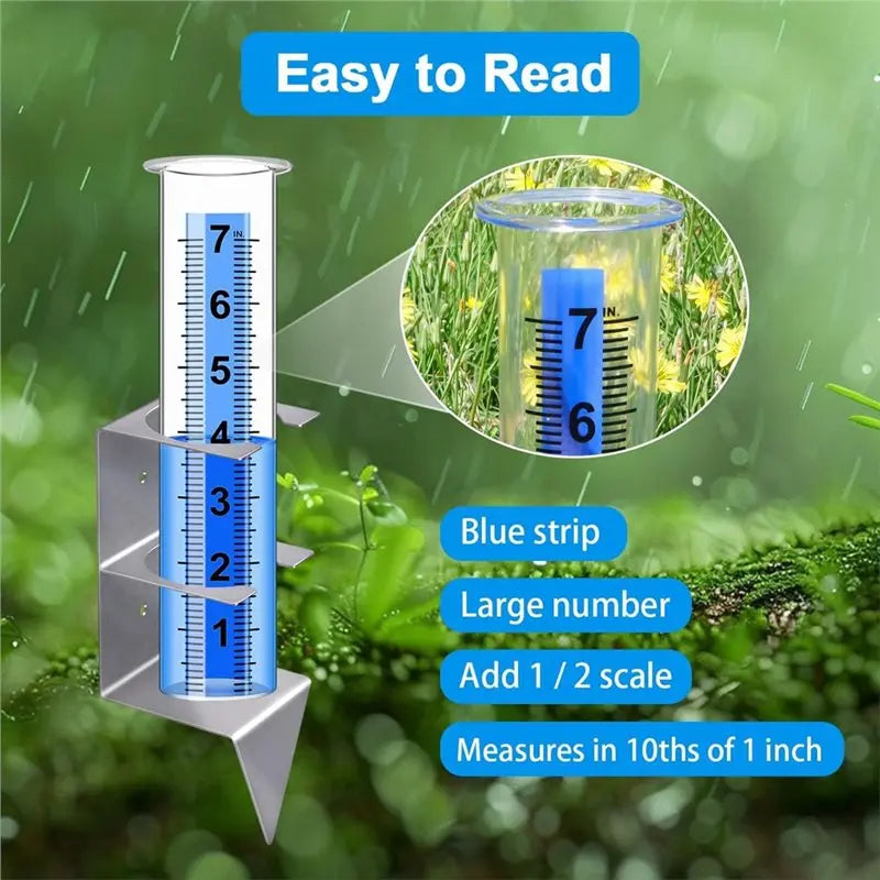 A02F-Rain Gauge With Stainless Steel Mounting Rack Holder-Rain Gauge For Outdoor For Yard Garden Fence Lawn Patio Farm Qme