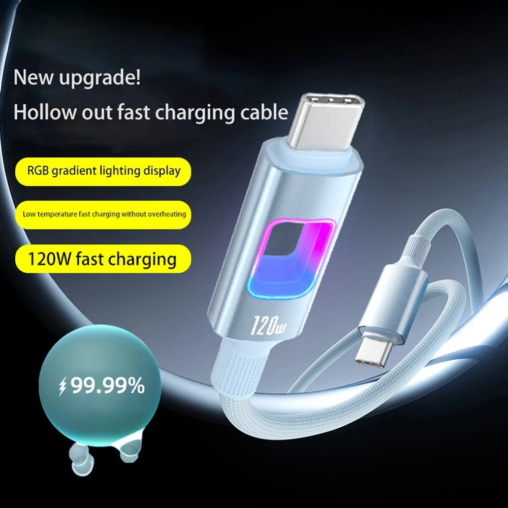 USB C to Type C 120W RGB Fast Charging Data Cord PD Quick Charging Cable for iPhone 17 Samsung S26 Xiaomi 1M 1.5M 2M Data Line Qme