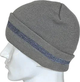 Casual Autumn Winter Warm Caps for Women and Men, Unisex Luminous Outdoor Cycling Ski Knitted Hats with Reflective Stripe Qme Grey