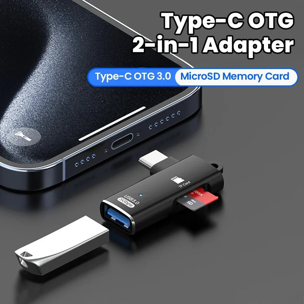 2 in 1 Type C OTG Adapter USB 3.0 to Type C Converter USB Female to Male USB C SD Memory Card U Disk Reader For Phone Computer Qme