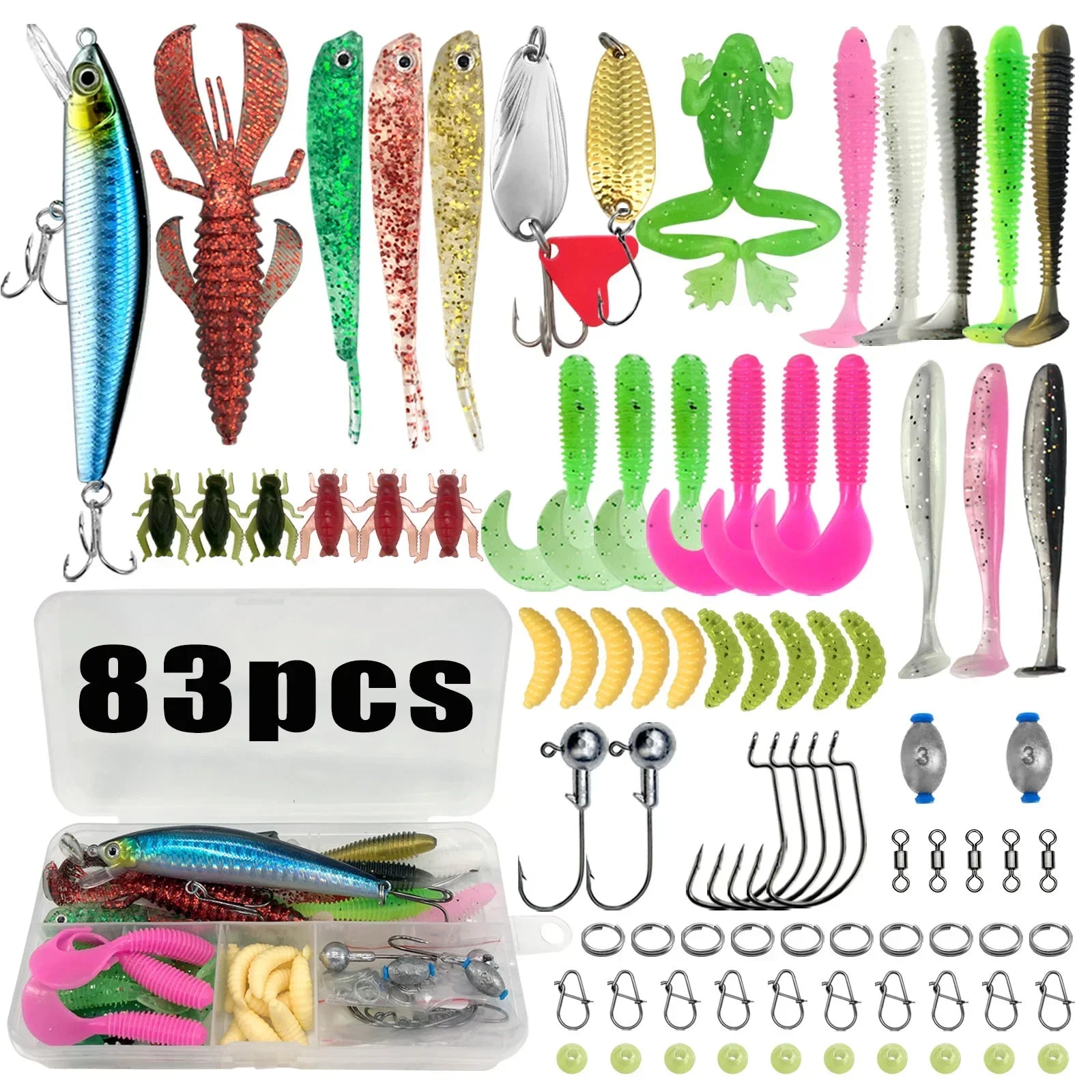 133 Fishing Lures Topwater Bait Rigs Tackle Bass Trout Salmon Qme Type-A 83 pcs