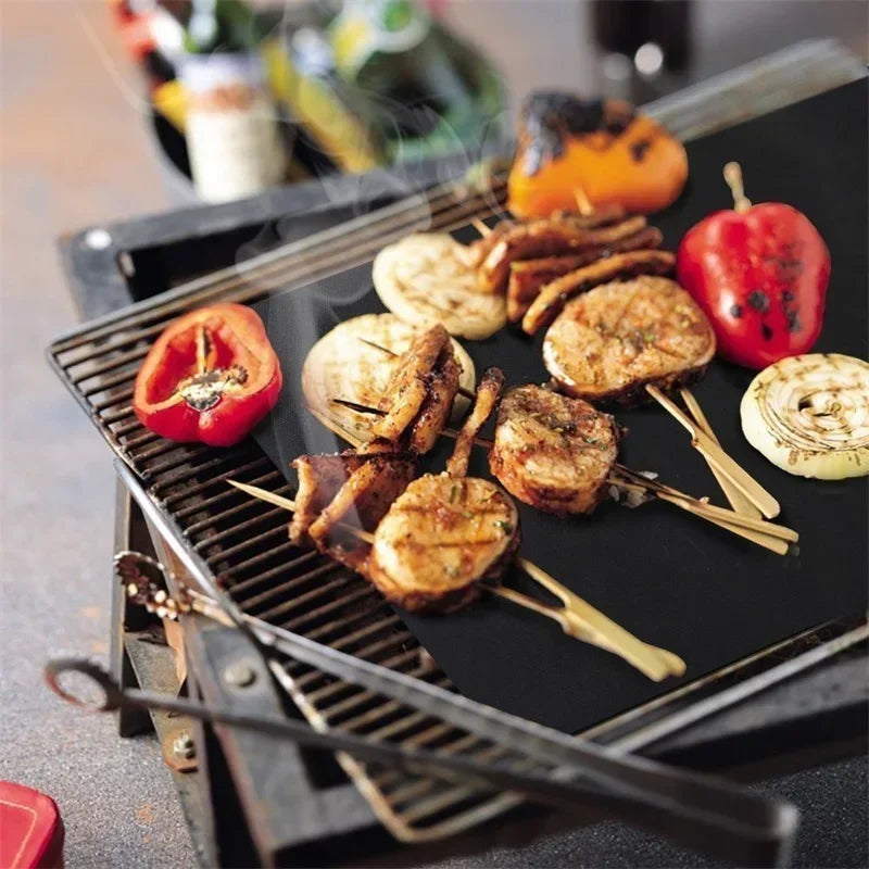 3/5pcs Reusable Non-Stick BBQ Grill Mat Pad Baking Sheet Portable Outdoor Picnic Cooking Barbecue Oven Tool Barbeque Accessories Qme