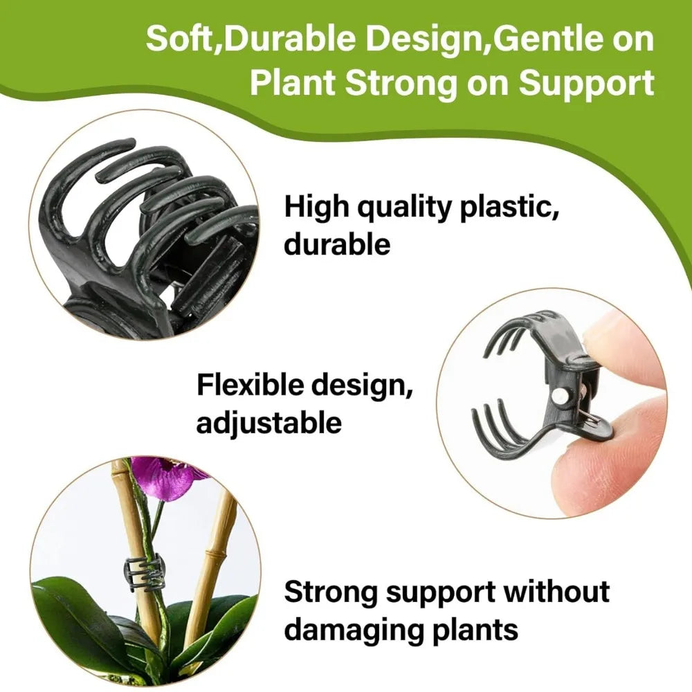 Dark Green 6-Claw Plant Clips 10-50Pcs Bundle Branch Climbing Stem Clasp Tied Orchid Flowers Support Clamps Plant Accessories Qme