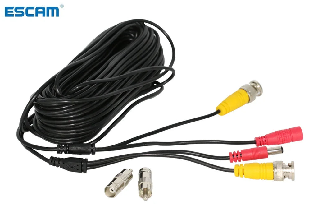 ESCAM 59ft 18m 32ft 10m BNC+DC CCTV Cable for Analog AHD CVI CCTV Surveillance Camera DVR Kit Video Power 2in1 cable Camera Qme