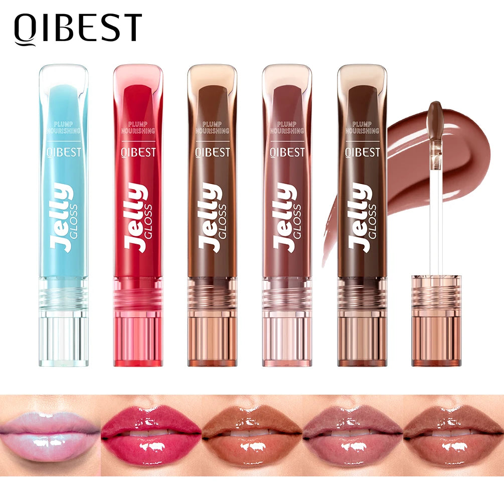 QIBEST Mirror Pearl Jelly Lipgloss Moisturizing Lasting Lipstick Hydrating Lightweight Lip Glaze Watery Crystal Lip Tint Makeup Qme