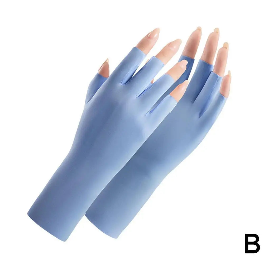 1 Pairs Sunscreen Gloves For Women Nail Art Gel UV LED Lamp Tool Nail Art Glove UV Protection Gloves Protecter Gloves Qme blue