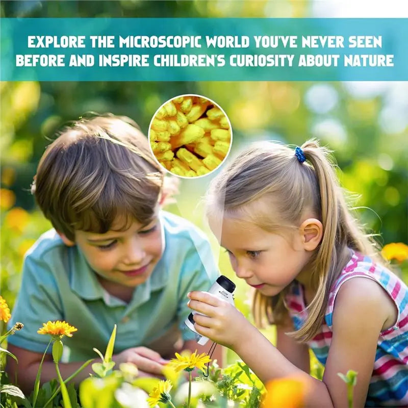 A02F-Mini Handheld Microscope For Kids 60X-180X Zoom LED Portable STEM& Science , Pocket Little Scientist Qme