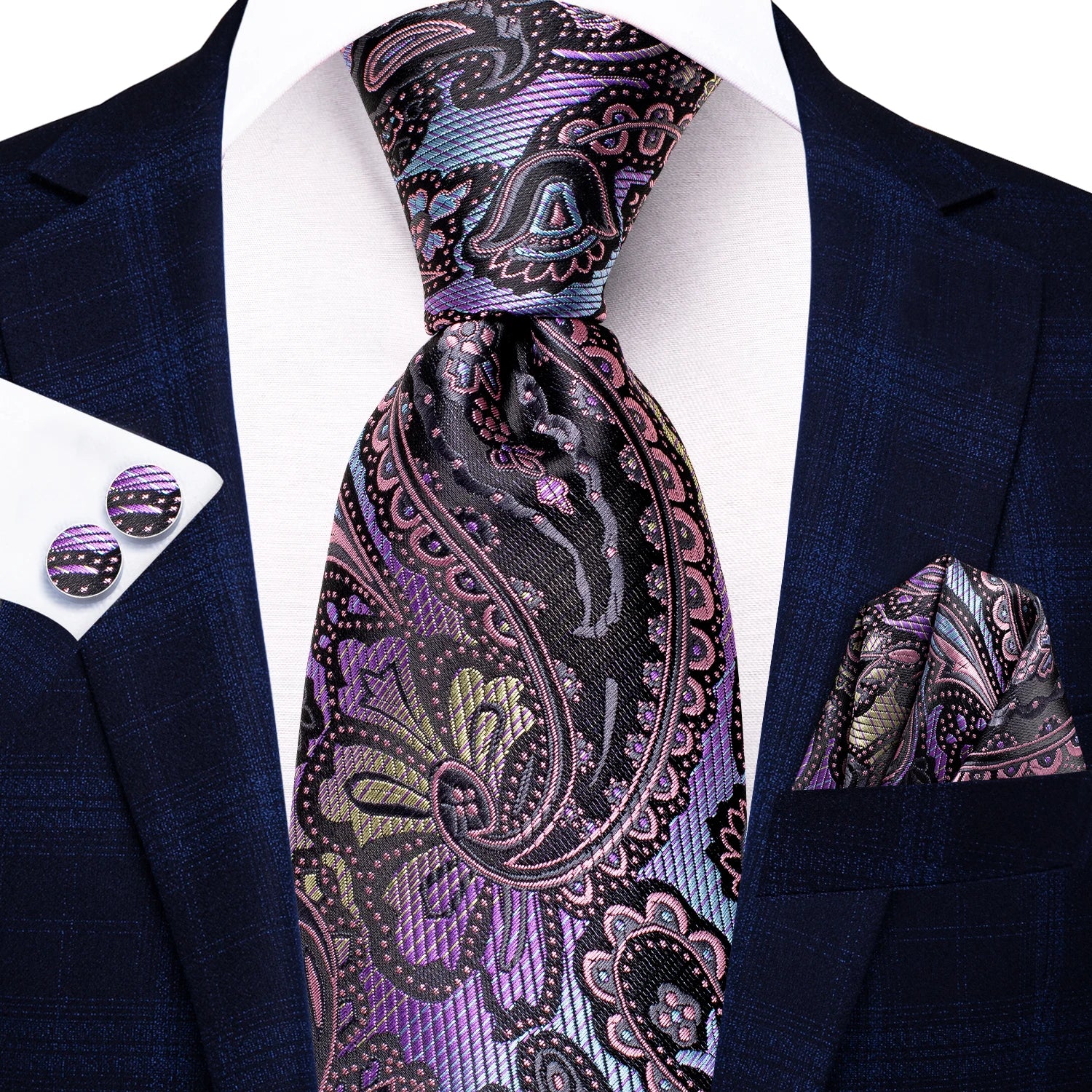 Hi-tie Light Purple Solid Silk Wedding Tie Men Hanky Cufflink Necktie Qme 3494