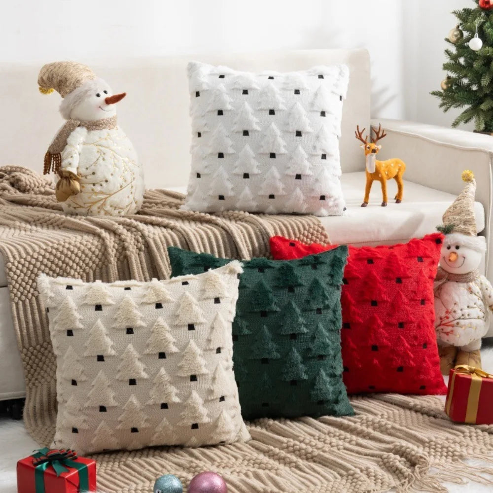 Christmas Pillow Covers 18x18inch Tree Throw Cases Soft Plush Winter Qme
