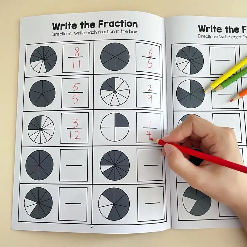 Montessori Fractions Workbook Arithmetic Learning Teaching Aids Grade Qme