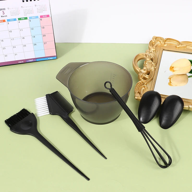 Hair Dye Brush Bowl Ear Caps Mixing Rod Tint Dying Coloring Qme