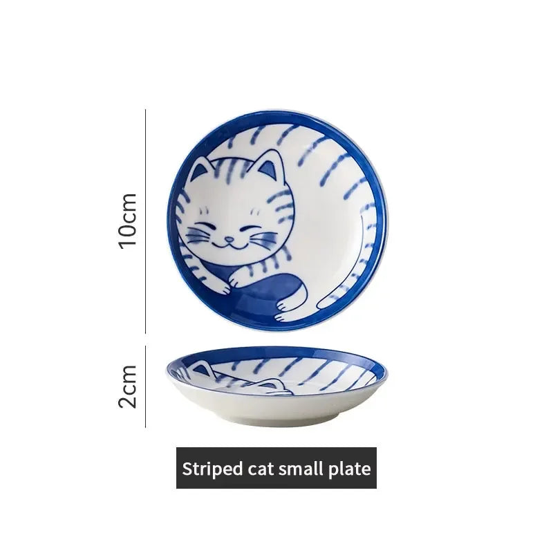 Sauce Dishes Sushi Plate Tableware Japanese Style Ceramic Dessert Creative Cute Cartoon Lucky Cat Pattern Water Drop Shape Plate Qme 1pc Style B 2x10cm