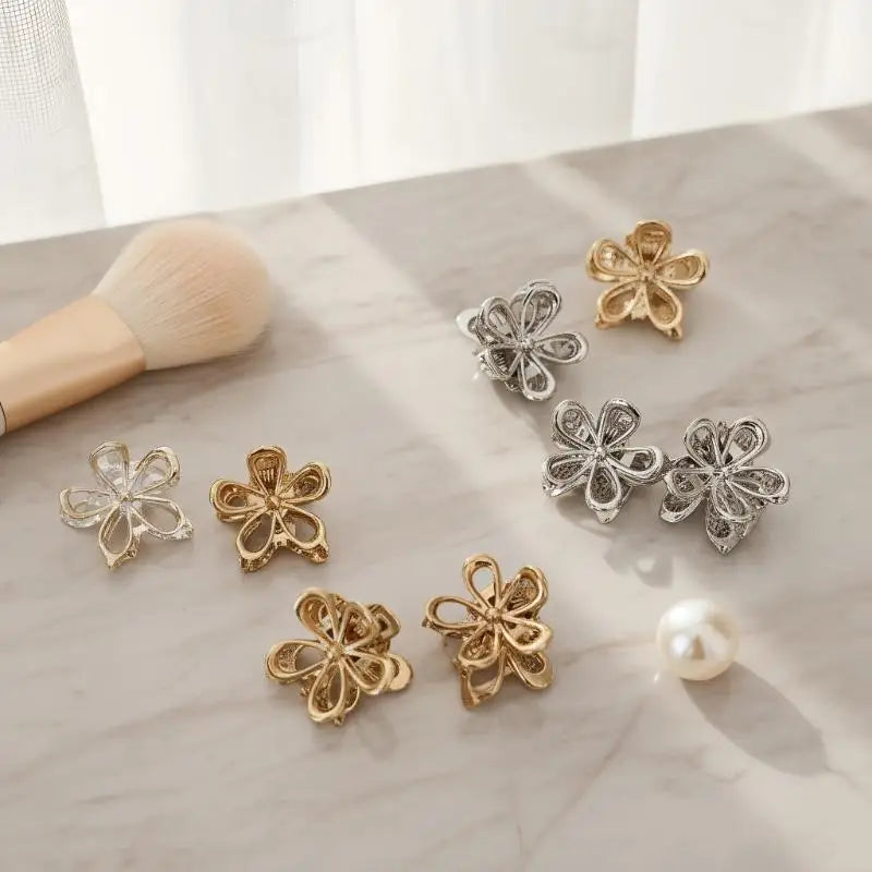Mini Metal Hair Claw Clip Gold Silver Flower Butterfly Small Shark Qme