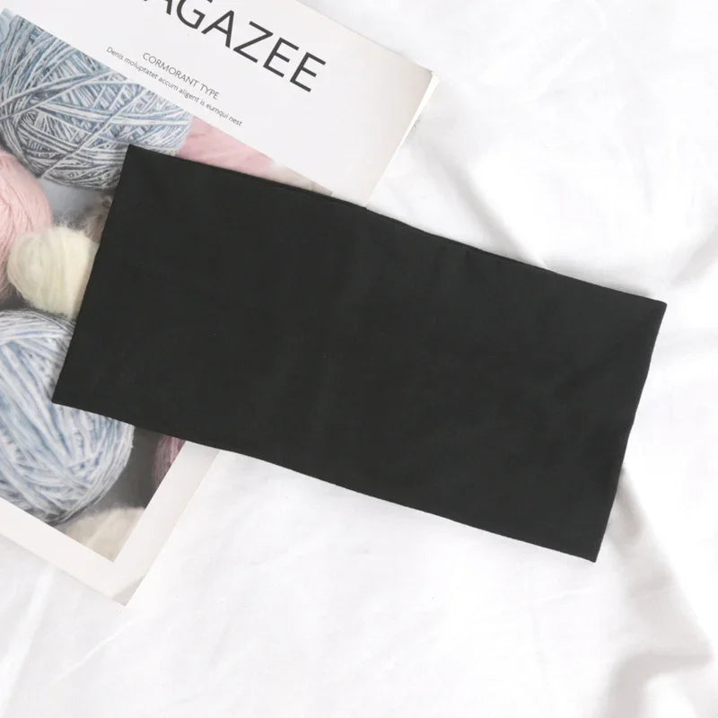 Korean Headband Running Solid Wide Elastic Hair Bands Women Men Sport Qme black