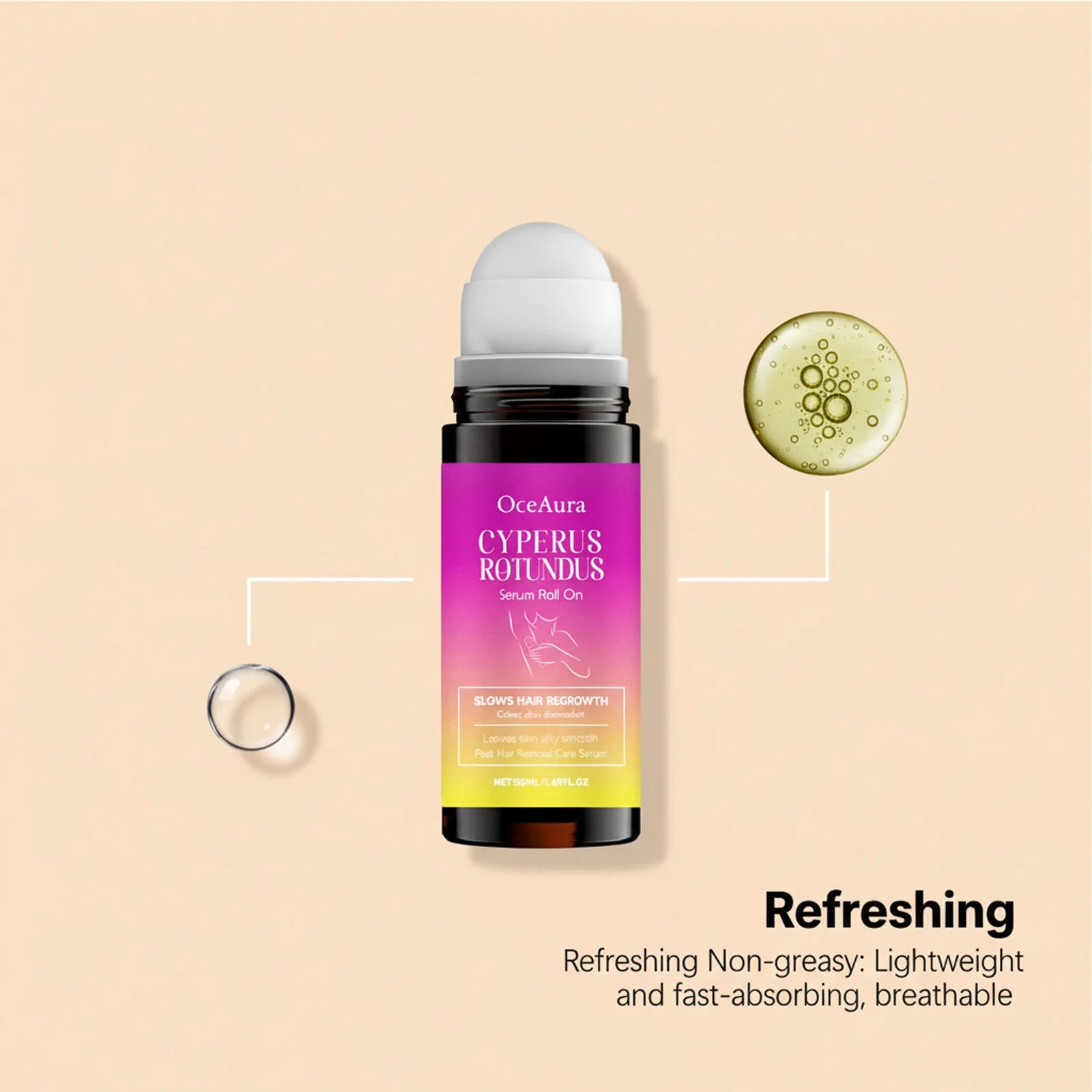 OceAura Post-Hair Removal Care Serum Roll On Hair Regrowth Slowing Skin Soothing Skin Discomfort Calming After Shave Serum 50mL Qme