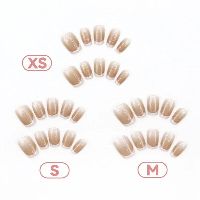 French Pearlescent Glitter Short Square False Nails Jelly Adhesive Qme