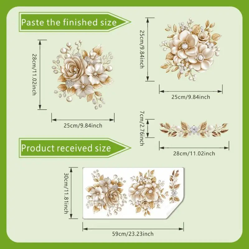 .Luxury Gold Pearl Floral Toilet Sticker Waterproof Self-Adhesive Bathroom Decor Sticker Wall Stickers Home Decoration Stickers. Qme 1pc