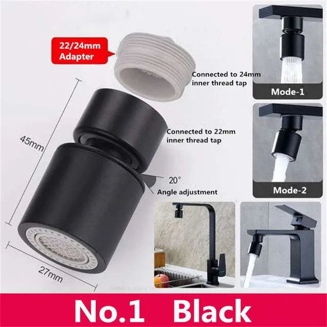 360° Rotary Kitchen Faucet Spray Head Filter washbasin Splash proof Adapter 2 Mode adjustable Kitchen Sink Faucet Aerator Qme Black Short