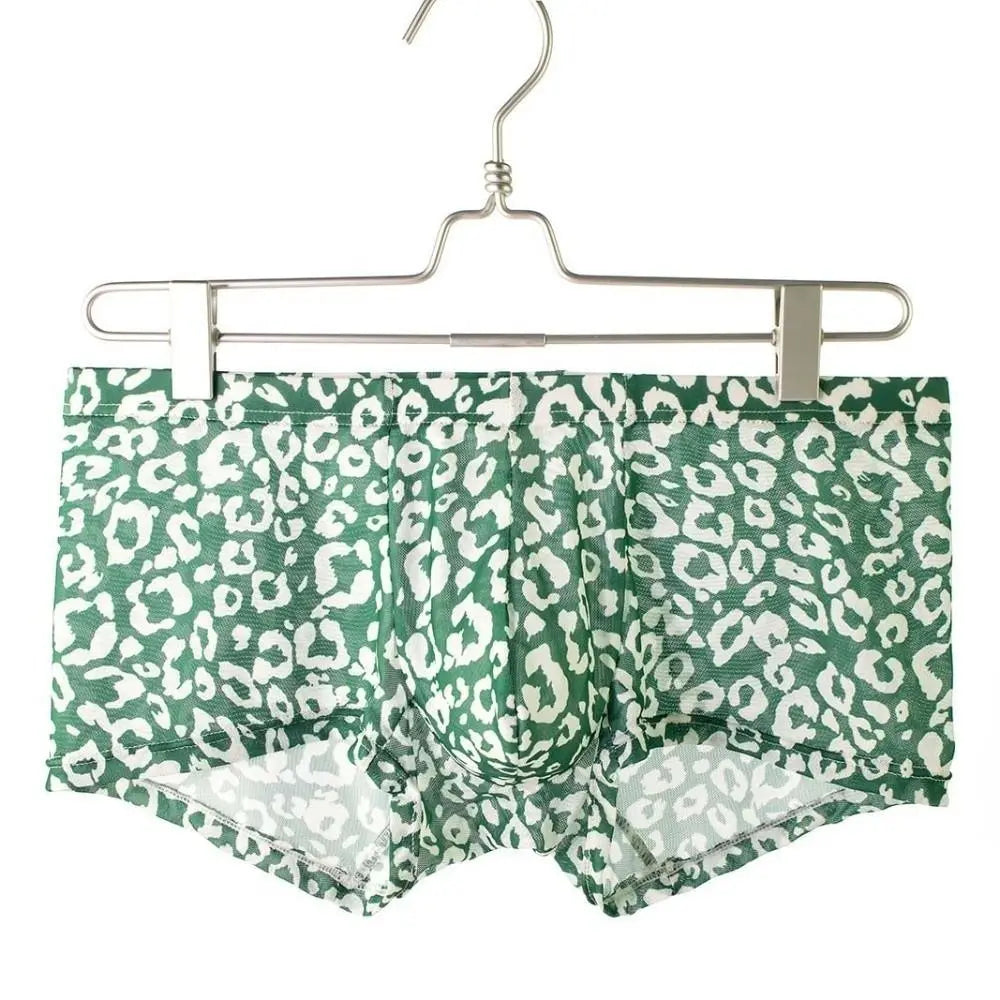 Breathable Leopard Print Men's Boxer Briefs Thin Flat Pants Mesh Qme