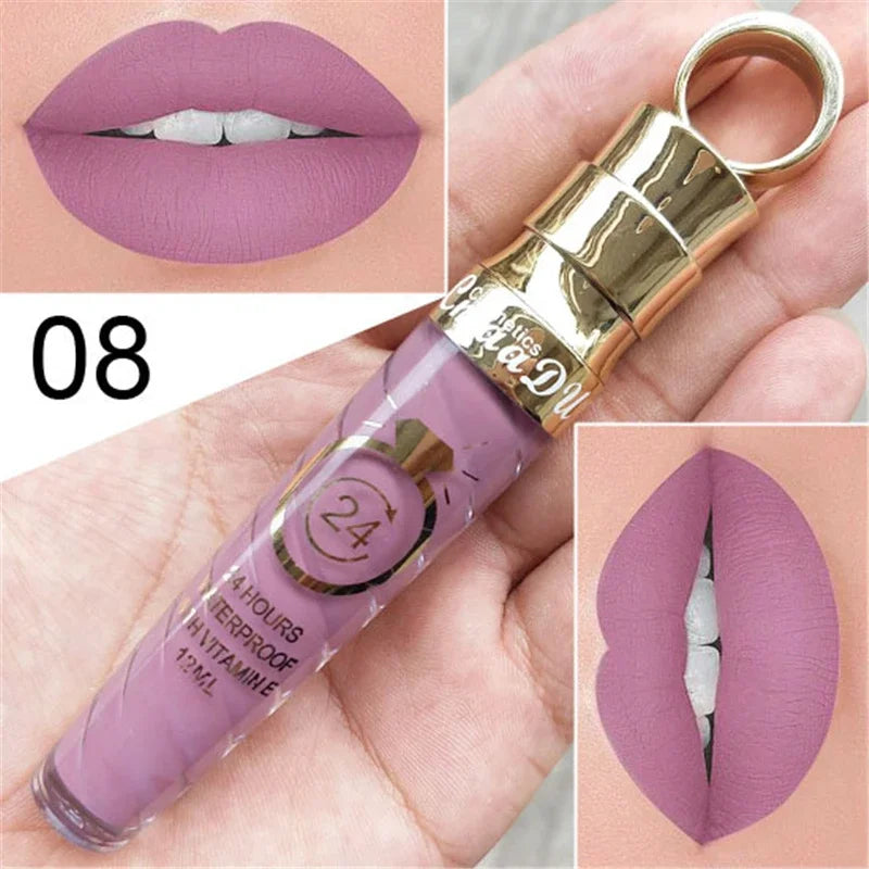 20 Colors Lipstick Waterproof Long Lasting Matte+Shimmer Mental Beauty Lip Gloss Nude Glitter Lip Gloss Beauty Red Lip Tint New Qme 08