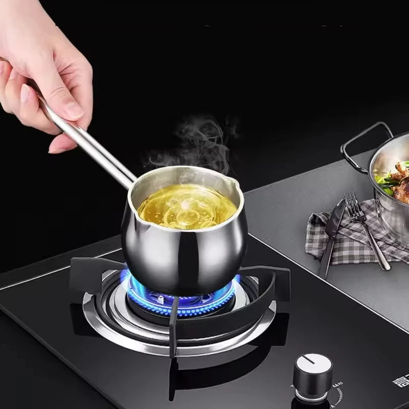 Stainless Steel Hot Oil Spoon With Extended Handle Anti-Burning And Anti-Splashing Small Pot For Oil Pouring Kitchen Tool Qme