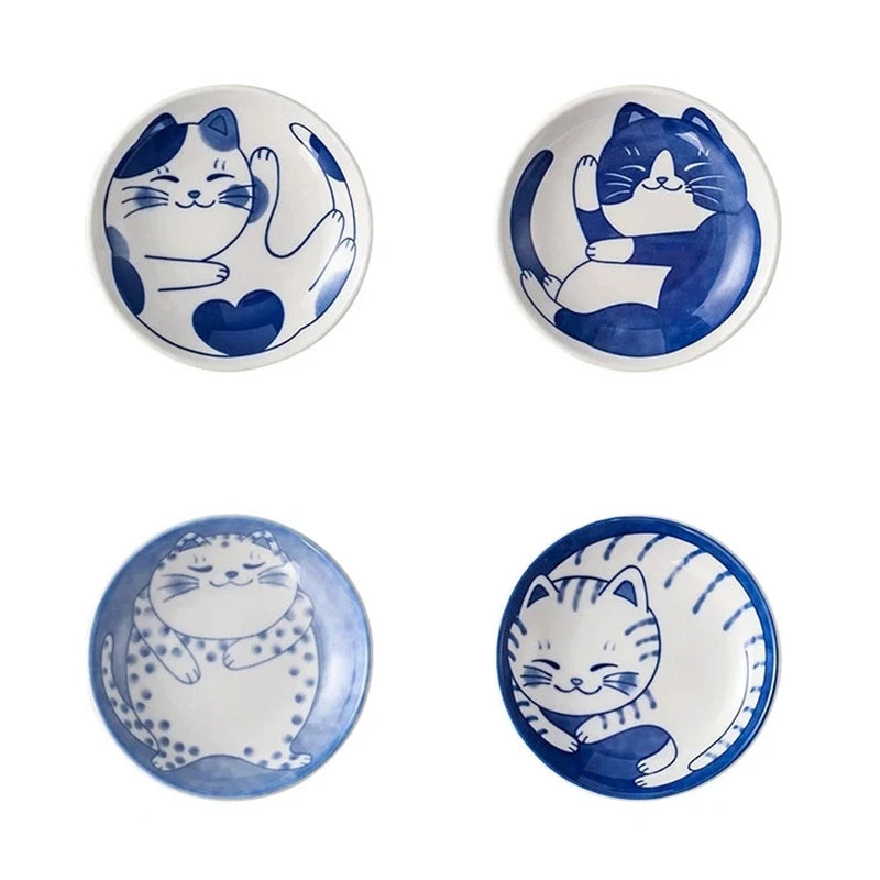 Sauce Dishes Sushi Plate Tableware Japanese Style Ceramic Dessert Creative Cute Cartoon Lucky Cat Pattern Water Drop Shape Plate Qme 4pcs Mixed 2x10cm