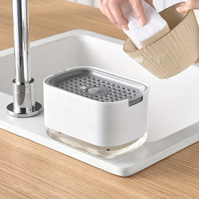 Kitchen soap dispenser - manual press-type foaming soap pump, suitable for dishwashing and pot cleaning. Qme White