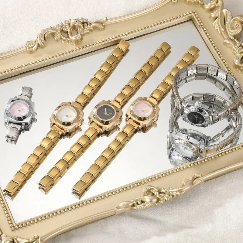 Wholesale High Quality Stainless Steel Watch Head Bracelet 9mm DIY Italian Charm Women Mens Round Square Watch 12 Zodiac Watches Qme