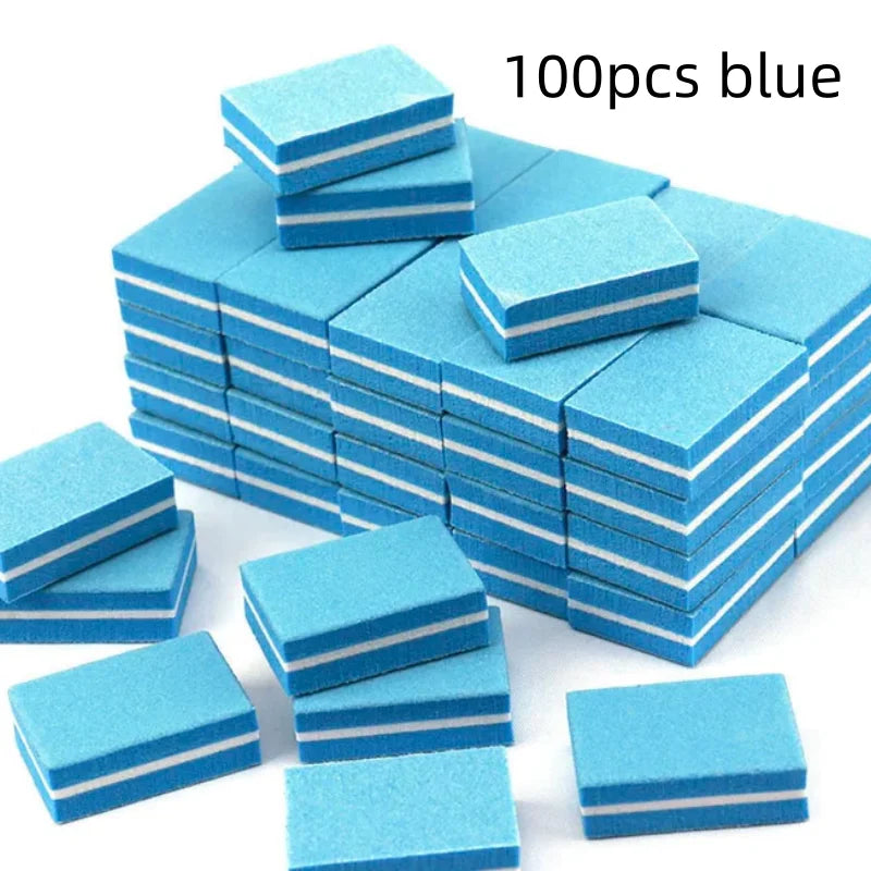 10/50/100pcs mix Double-sided Mini Nail File Blocks Colorful Sponge Nail Polish Sanding Buffer Strips Polishing Manicure Qme 100pcs blue