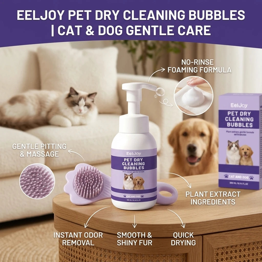 Pet Dry Cleaning Bubble Shampoo Kit Removing Stains Soothing Hair Eliminate Odor Long-Lasting Fragrance Dogs & Cats Foam Shampoo Qme