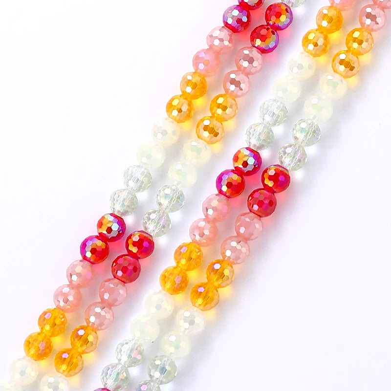 Jewelry Crystal Colorful Faceted Disco Ball Beads 8mm Electroplate Glass Round Loose Beads for Jewelry Making DIY Craft Supplies Qme Color 11 8mm-48pcs