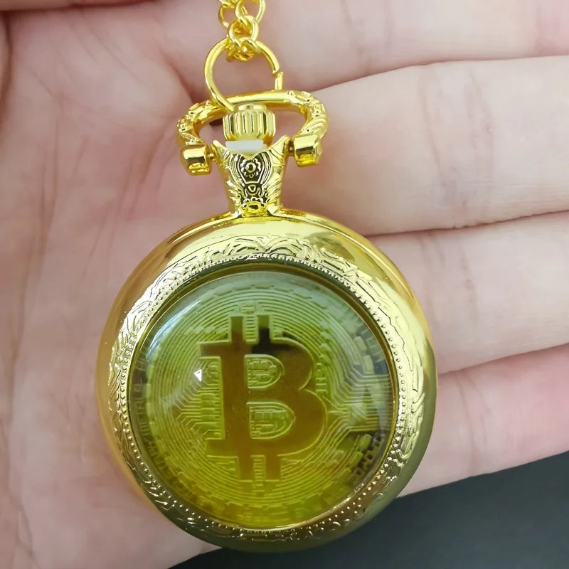 Retro Golden Coin Pattern Small Quartz Pocket Watch, Commemorative Collectible Clock Qme Golden
