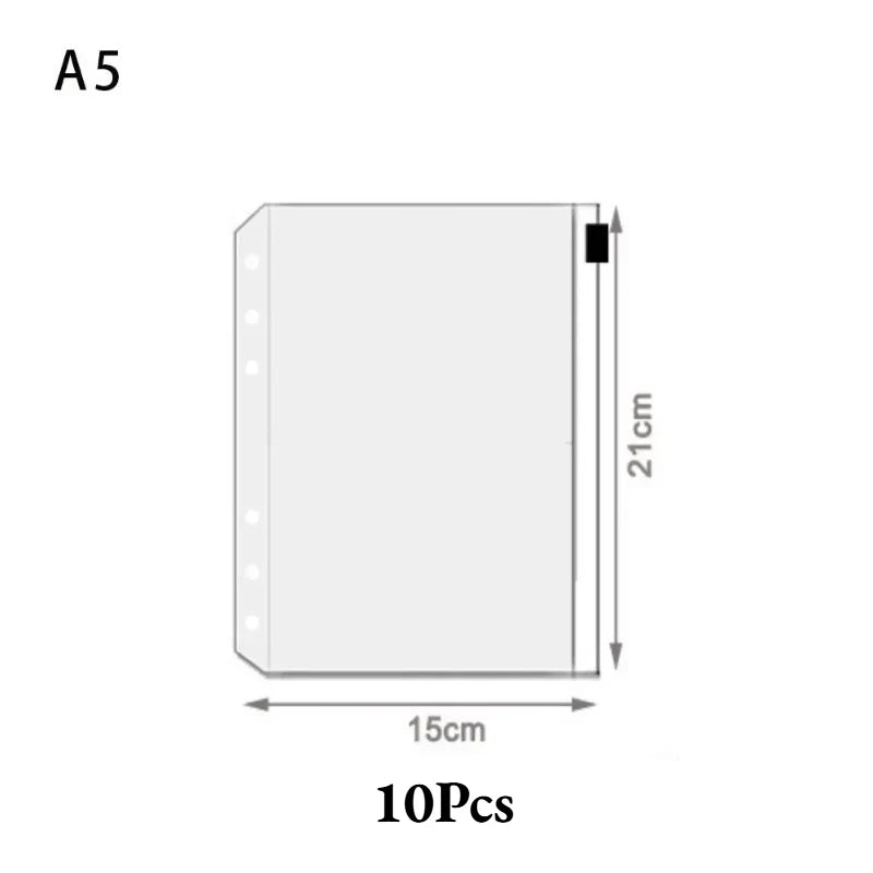 A5 A6 A7 Binder Pockets Waterproof Zipper Pouch 6 Ring Notebook Clear Qme 10pcs A5