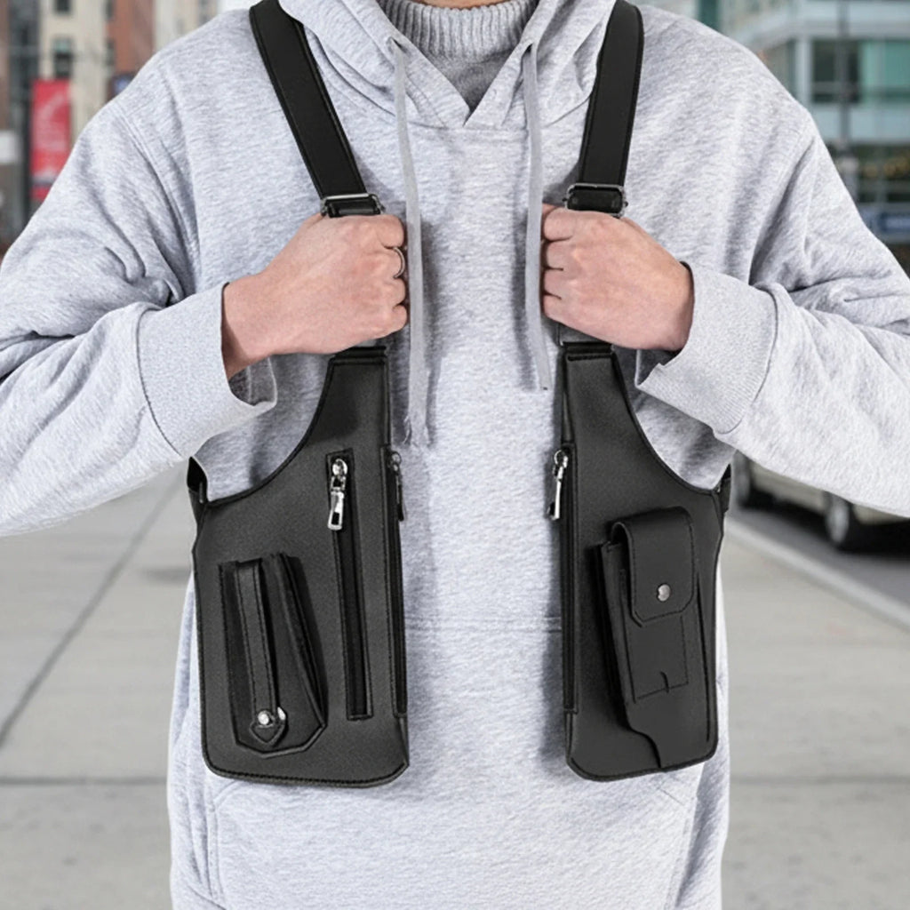 PU Leather Double Shoulder Armpit Bag Anti-Theft Underarm Strap Wallet Pocket Holster Bags for Men Women Travel Outdoors Bags Qme