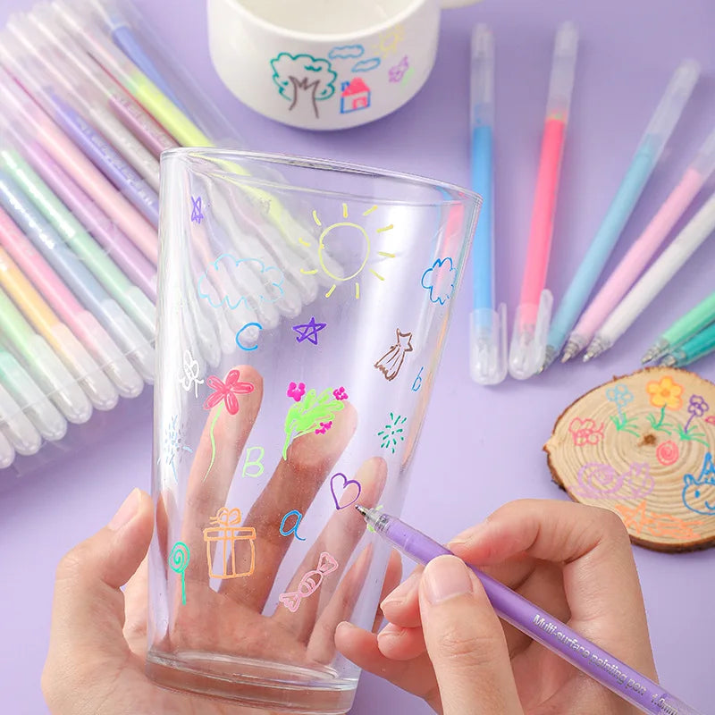 12Pcs/set Acrylic Watercolor Gel Pen Large Capacity Highlighter Fine Tip 1.0mm For DIY Black Cardstock Drawing Marking Doodling Qme