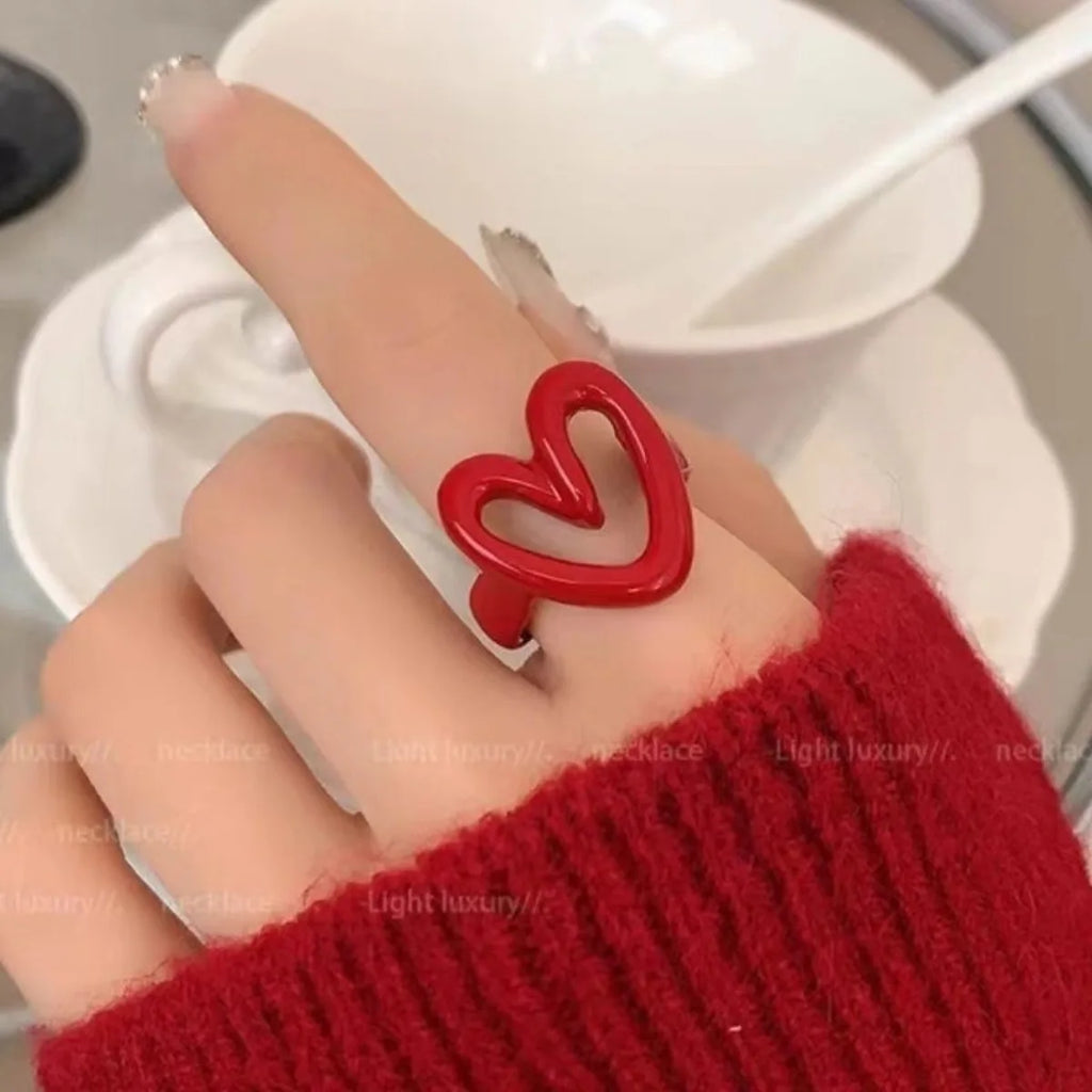 White Red Enamel Heart Sweet Ring Trendy Geometric Dripping Oil for Women Girls Funny Y2K Rings Festive Jewelry Gift Wholesale Qme