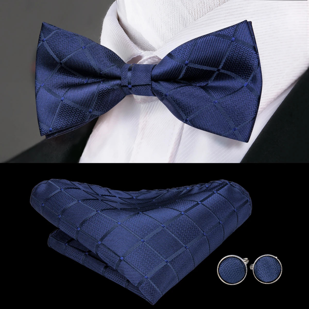 Hi-Tie Classic Bow Ties for Men Silk Butterfly Pre-Tied Male Bowtie Pocket Square Cufflinks Set Jacquard Paisley Floral Wedding Qme LH-780