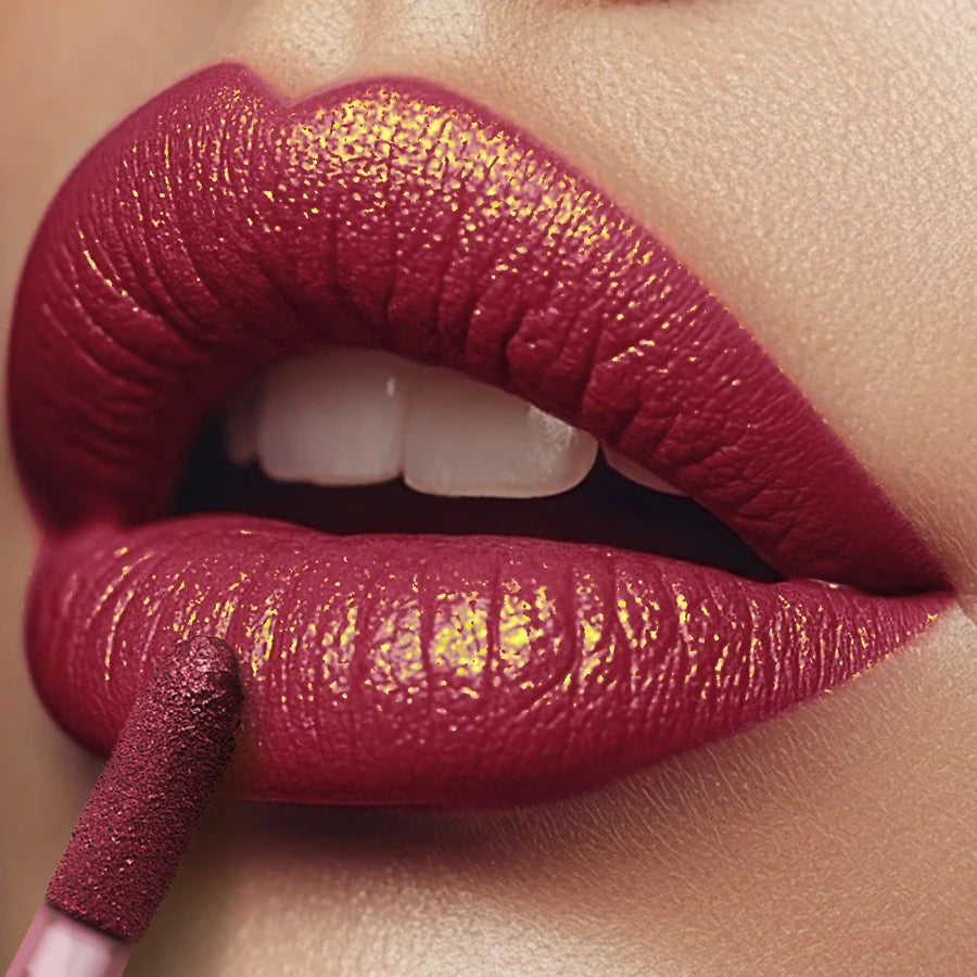 Glitter Metallic 14 Colors Lip Glaze Shiny Long Lasting Gloss Liquid Qme 08