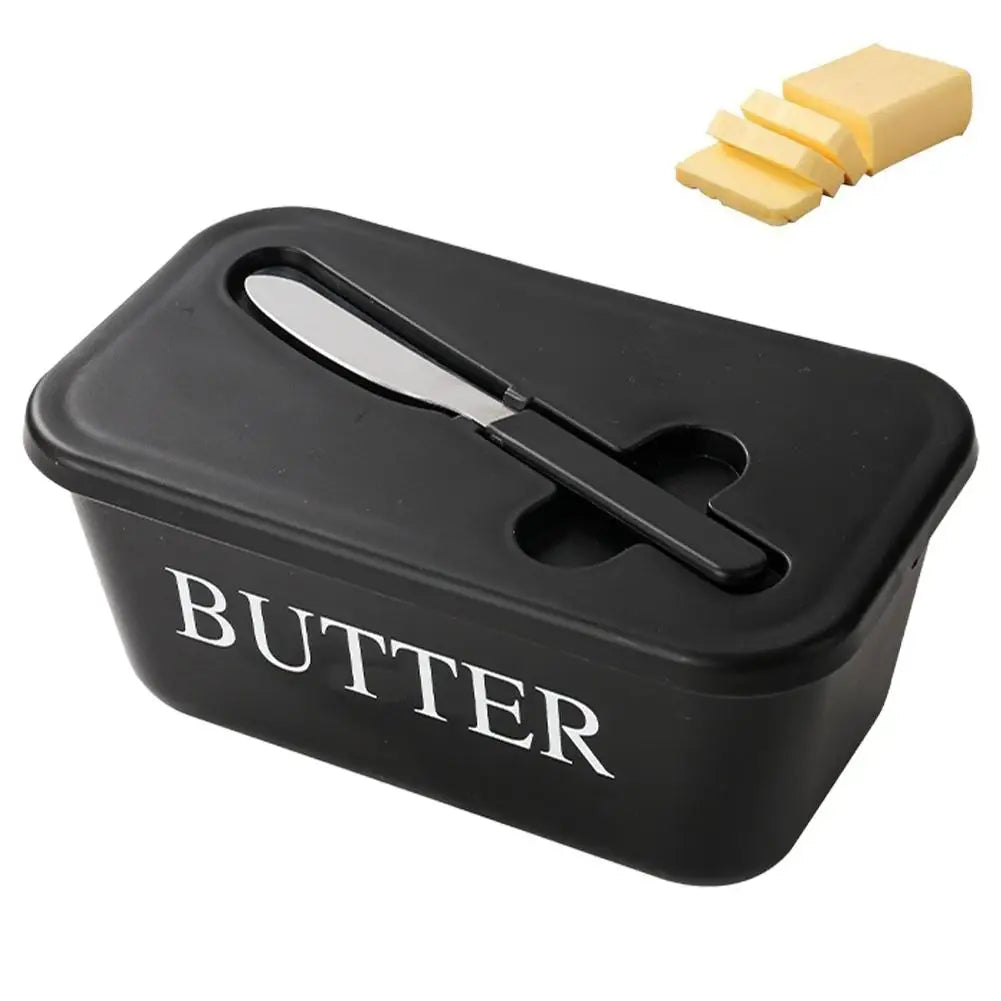 Butter Container Box Dish Lid Knife Restaurant Sealed Storage Kitchen Qme Black